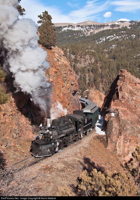 Denver and Rio Grande Western ALCO-built, 2-8-2, K-28 narrow gauge steam locomotive 478 leads a D&SNG passenger train through a rather snug rock cut as she runs the last few tenths of a mile toward Rockwood Station, February 21, 2011. Photo by Kevin Madore Colorado Railroad, Steam Trains Photography, Scenic Train Rides, Passenger Train, Steam Engine Trains, Scenic Railroads, Railroad Pictures, Trip Hop, Railroad Photography