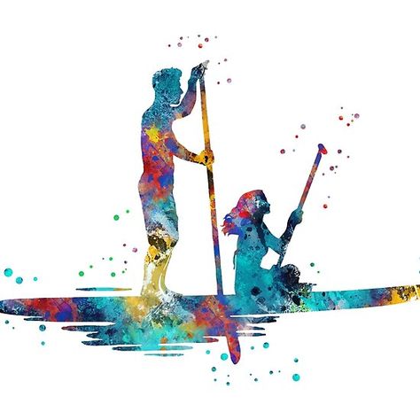 Paddle boarder couple Couple Clipart, Water Sport, Canoes, Paddle Board, Lake Life, Hardcover Notebook, Watercolor Cards, Paddle Boarding, Kids Cards