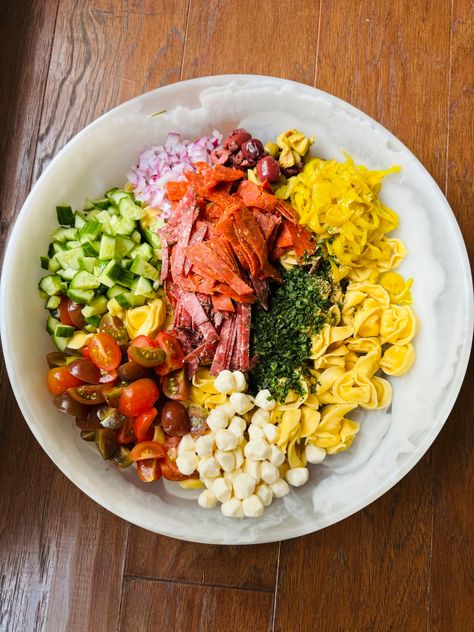 Italian Grinder Pasta Salad - Natalie Mason Grinder Pasta Salad, Different Meats, Italian Grinder, Cheesy Tortellini, Greek Dressing, Summer Cookout, Tortellini Salad, Veggie Sandwich, Summer Corn Salad