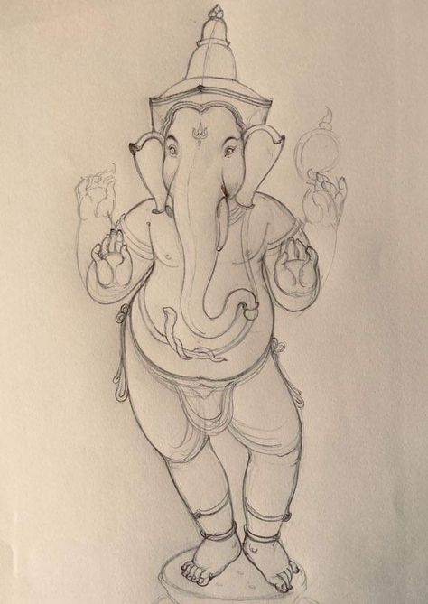 Dagdusheth Ganpati Drawing, Shilpa Shastra, Ganesha Drawing, Buddhist Art Drawing, Ancient Drawings, Ganesh Art Paintings, Kerala Mural Painting, Indian Art Gallery, Ganesh Art