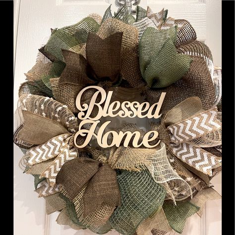 Welcome Friends & Family With An Amazingly Full 18” Diameter Wreath That Can Be A Year Round Sentiment. Weather Resistant, Suitable For Indoors Or Out. (Outdoors Under A Bit Of Cover) Triple Scothguarded Materials For Fade-Resistance Double Lacquered Wood Words! Wreath With Browns, Moss Green, Touches Of White, Tan & Pops Of Naturals Welcomes Friends On Front Door Or Inside Home. Entirely Handmade & Custom Designed. With Natural Burlap. Neutral Soft Sand Tones Accent Deep Sultry Shades Of Warm T Year Round Wreaths For Front Door, Wreath Ideas Year Round, Christian Wreaths, Welcome Wreaths For Front Door, Wreaths For Front Door Everyday, Neutral Deco, Welcome Wreaths, Summer Mesh Wreaths, Halloween Mesh Wreaths