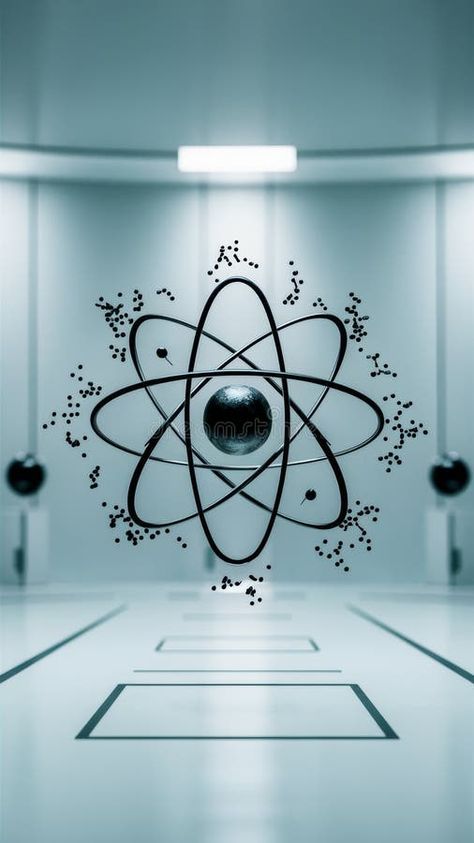 A black and white image of a atom structure science symbol in the middle, AI royalty free stock image Atom Structure, Science Symbols, Atomic Structure, White Image, Art Studies, In The Middle, Biology, Atom, A Black