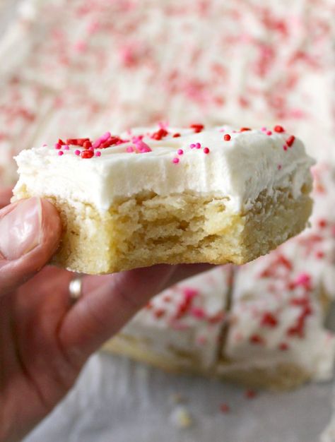 Sugar Cookie Bar Recipe, Soft Frosted Sugar Cookies, Valentine Dessert, Goodies Recipes, Valentines Recipes Desserts, Sugar Cookie Cakes, Bar Desserts, Valentine Sugar Cookies, Potluck Ideas