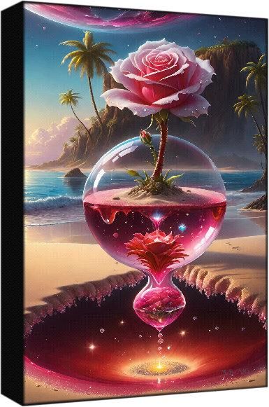 -Canvas of Fancy pink rose, Island, blue ocean, palm trees Semigloss canvas material carefully hand wrapped onto an MDF stretcher frame and digitally printed at HIGH RESOLUTION (displays shown here, are low resolution).  FREE hanging accessory kit INCLUDED. Ocean Palm Trees, Rose Island, Random Products, Eyeball Art, Jelly Wallpaper, Island Blue, Random Ideas, Blue Island, Hand Wrap