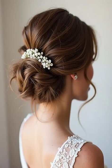 24 Wedding Guest Hairstyles for A Gorgeous Look - PartyGleam Shoulder Length Updo Wedding Bridesmaid Hair, Shoulder Length Updo Wedding, Shoulder Length Updo, Updo Hairstyles Wedding, Wedding Bridesmaid Hair, Bridesmaid Hairstyles Shoulder Length, Mother Of The Groom Hairstyles, Guest Hairstyles, Hair Up Do