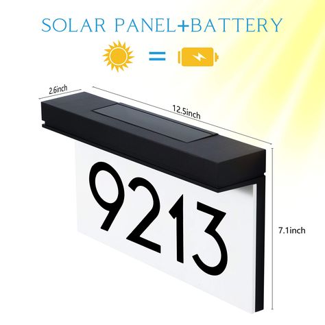 Solar Address Sign, Solar House Numbers, Illuminated House Numbers, Led House Numbers, Modern Gate, Led House, House Address Sign, Solar Power House, Solar Panel Battery