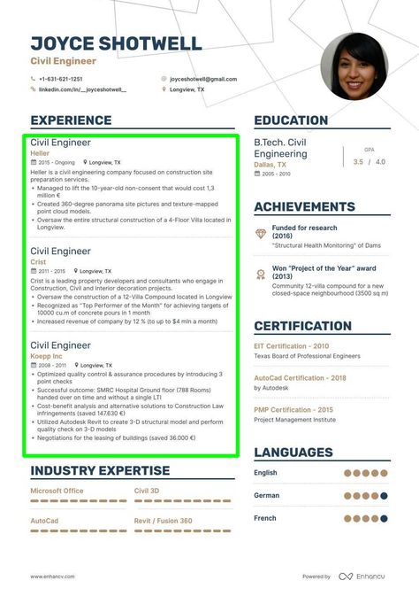 Example Civil Engineer Resume Civil Engineer Resume - Civil engineers can paintings in a wide kind of subsidiary fields of engineering which includes hydraulic, environmental, stru... Check more at http://www.geetingsvillechurch.com/example-civil-engineer-resume/experienced-civil-engineer-resume-format/ Civil Engineering Resume For Fresher, Resume Models, Civil Engineer Resume, Curriculum Vitae Examples, Civil Engineering Jobs, Assignment Ideas, Customer Service Resume, Writing A Bio, Resume Design Free