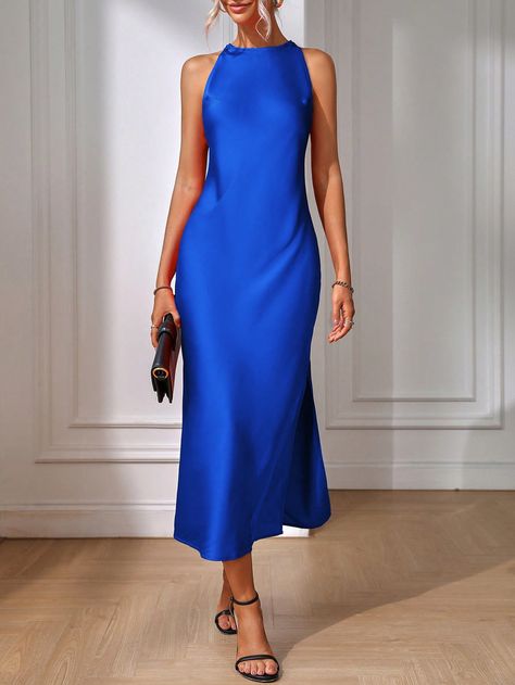 SHEIN Clasi Solid Satin Tank DressI discovered amazing products on SHEIN.com, come check them out! Timeless Dress, Royal Blue Dresses, Summer Party Dress, Women Maxi, Style And Grace, Women Long Dresses, Maxi Dress Blue, Spaghetti Strap Dresses, Green Fashion