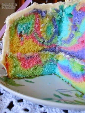 How to make a crazy rainbow cake. So easy! Rainbow Swirl Cake, Multi Color Cake, Rainbow Cake Recipe, Rainbow Layer Cakes, Violet Cakes, Inside Cake, Fluff Desserts, Swirl Cake, Rainbow Birthday Cake