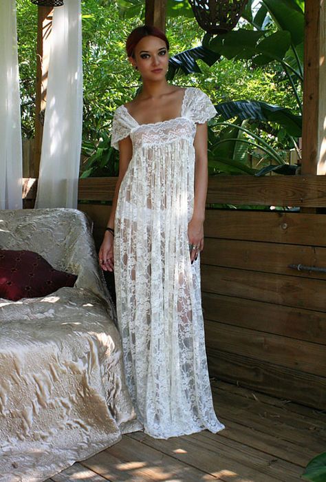 Lace Night Gown Romantic, Wedding Nightgown, Bridal Bodysuit, Bridal Nightgown, Dinner Wear, Night Gowns, Drop Cap, Lace Nightgown, Beautiful Night