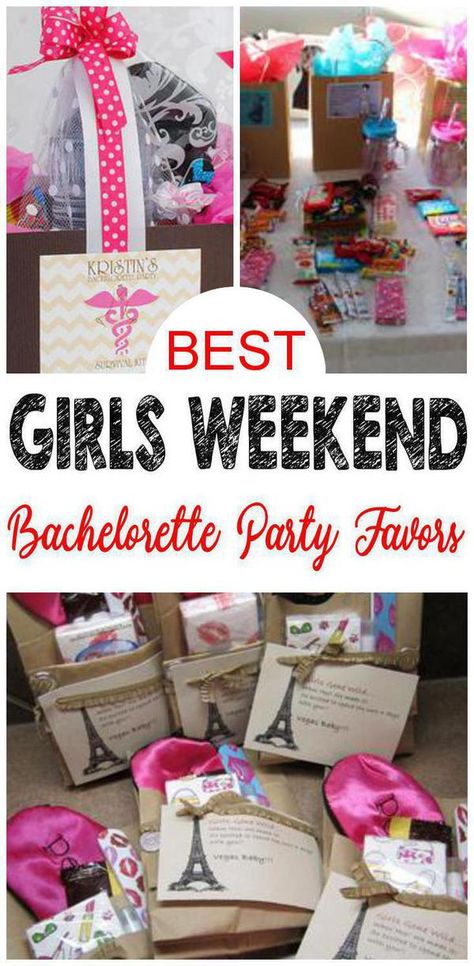 Bachelorette Party Favors! BEST girls weekend bachelorette party favors the whole bride tribe will love! DIY girls weekend ideas, goodie bags, welcome bags, hangover kits, party favor bags & more. So if you are wondering what to put in a girls weekend bag come on over and check out the necessities to make your bachelorette party amazing. Cheap Bachelorette Party, Diy Gifts In A Jar, Bachelorette Party Gift Bag, Bachelorette Theme, Trendy Wedding Favors, Diy Party Favors, Survival Kits, Bachelorette Party Themes, Beach Wedding Favors