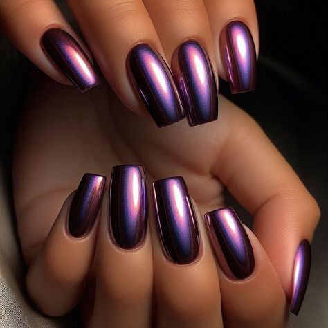 Violet Chrome Nails, Metallic Purple Nails, Chrome Nails Purple, World Nails, Chrome Manicure, Purple Chrome, Violet Nails, Fall Acrylic, Lips Nails