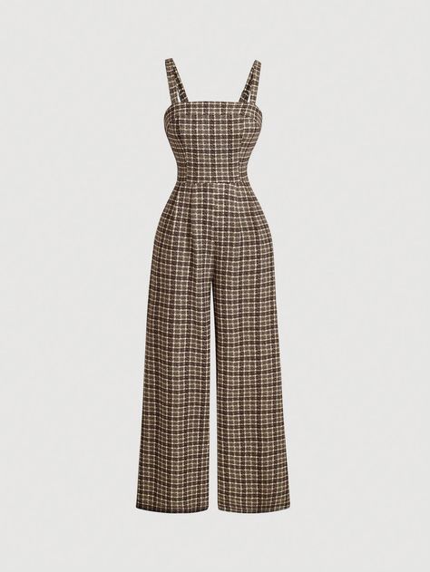 SHEIN MOD Sleeveless Plaid Jumpsuit With Suspenders And Cinched Waist, Retro Style,Plaid Jumpsuit,Wide Leg Pants,Khaki Pants,Old Money Style,Back To School Clothes,Fall Women Clothes,90s Fashion Jumpsuit,I discovered amazing products on SHEIN.com, come check them out! Chanel Jumpsuit, Back To School Clothes, Jumpsuit Wide Leg, Plaid Jumpsuit, Clothes Fall, Belted Romper, School Clothes, Retro Mode, Old Money Style