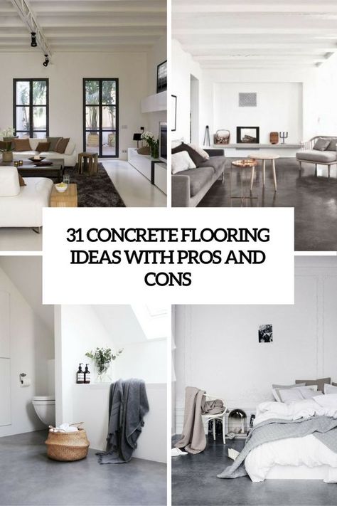 31 Concrete Flooring Ideas With Pros And Cons Industrial Flooring Concrete, Concrete Floor Living Room Decor, Concrete Flooring In Kitchen, Cement Floor Interior, Interior Concrete Floors Living Room, Concrete Floors Decor, Concrete Floors Bathroom Ideas, Living Rooms With Concrete Floors, Concrete Floor Ideas Bathroom