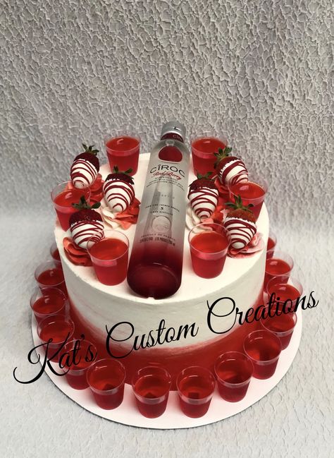 Red And White Birthday Cake For Women, Red 21st Birthday Cake, 21st Birthday Cake With Strawberries, Dirty 30 Cakes For Women, Red Birthday Cake For Men, Dirty 30 Birthday Cake For Women, Strawberry Birthday Cake For Women, Patron Cakes, Ciroc Cake