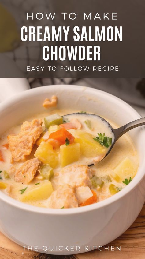 Salmon Chowder Soup, Canned Salmon Chowder Recipe, Canned Salmon Soup Recipes, Salmon Potato Soup, Canned Salmon Soup, Canned Salmon Meals, Canned Salmon Chowder, Can Salmon Recipes Easy, Can Salmon Recipes