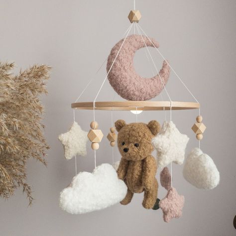 Teddy Bear Nursery Theme, Bear Nursery Theme, Girl Nursery Pink, Teddy Bear Nursery, Cloud Nursery, New Mommy Gifts, Baby's First Christmas Gifts, Mobile Girl, Pink Crib