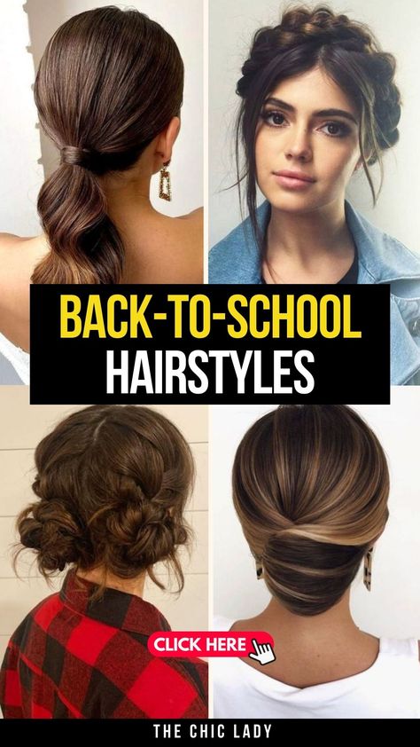 Everyday Back-to-School Hairstyles: 25 Looks to Try Now Cute Hairstyles For Jeans, School Hairstyles Ideas, Quick Buns, Hairstyles For Everyday, French Braid Ponytail, Braided Updos, Bubble Ponytail, Chignon Hair, Low Bun Hairstyles