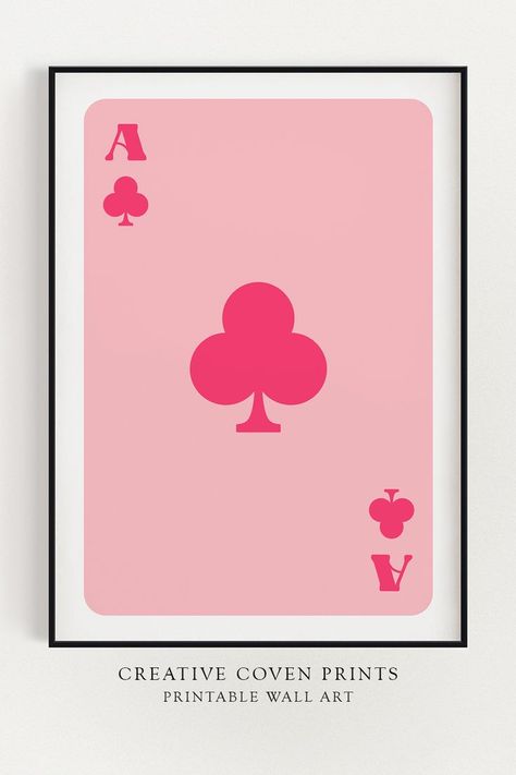 Pink Walpaper, Playing Card Print, Ace Of Clubs, Printable Posters Wall Art, Wall Art Preppy, Preppy Decor, Art Preppy, Ace Card, Pink Painting