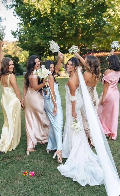 Maid Of Honor Dresses, Pastel Wedding Theme, Pastel Bridesmaids, Pastel Bridesmaid Dresses, Mismatched Bridesmaids, Dream Wedding Ideas Dresses, Garden Party Wedding, Pastel Wedding, Wedding Mood