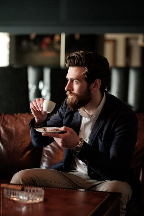 Man Drinking Coffee, Swim Team Gifts, Man Drinking, Handsome Bearded Men, Mens Bracelet Designs, Burnt Coffee, Men Coffee, Men Photoshoot, Bearded Man