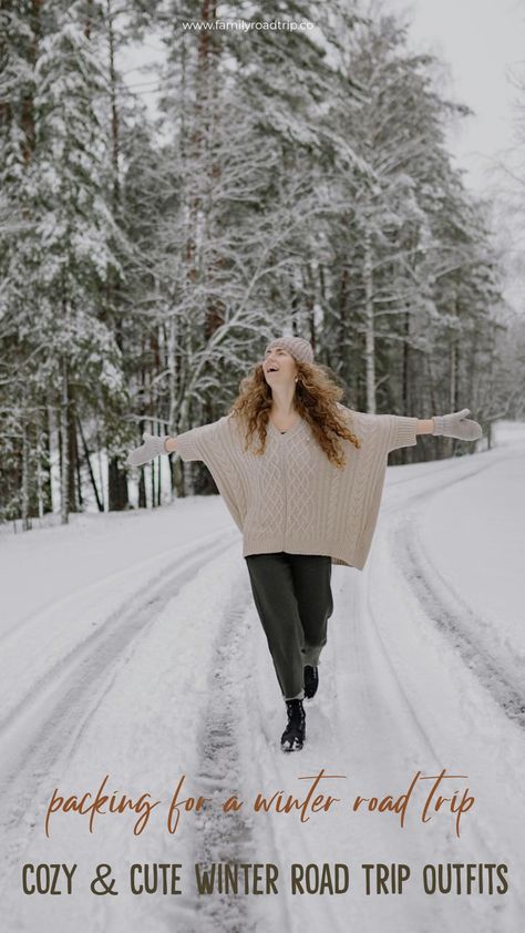 Create the perfect winter road trip wardrobe that's both practical and Instagram-worthy. We've curated versatile outfit combinations that work from car to castle, focusing on packable layers that keep you warm without bulk. Includes complete packing lists, mix-and-match suggestions, and tips for looking stylish while staying cozy in any winter destination. Get your winter style guide at familyroadtrip.co Cute Winter Mountain Outfits, Outfits For Iceland Winter, Santa Fe Packing List, Winter Road Trip Outfit, Cabin Weekend Outfit, Road Trip Wardrobe, Packing List Winter, Road Safety Tips, Icy Mountains