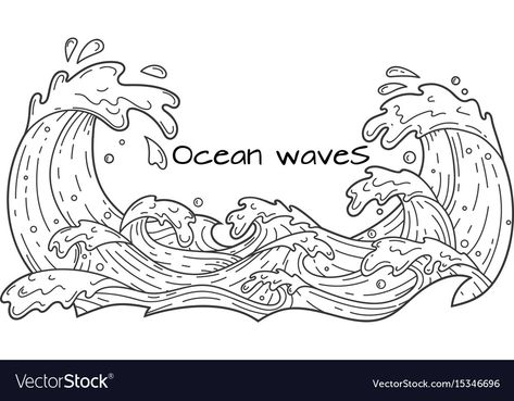 Ocean Wave Drawing, Wave Outline, Waves Cartoon, Cartoon Ocean, Drawing Borders, Etching Designs, 1930s Cartoons, Wave Drawing, Ocean Illustration