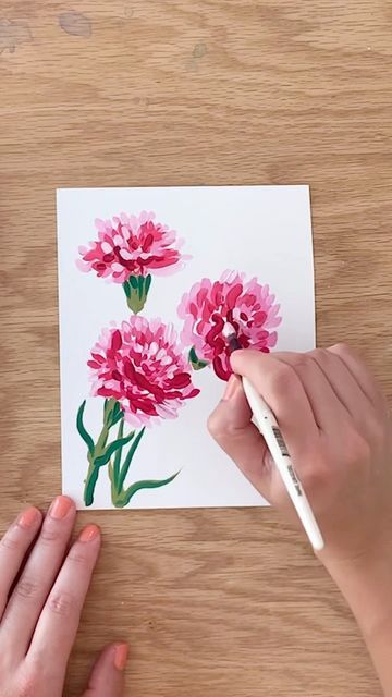 How To Paint Carnations Acrylic, Carnation Painting Acrylic, Carnations Painting, Spain Gifts, Carnation Painting, Sketch Tutorial, Acrylic Tutorials, Online Art Classes, Carnation Flower