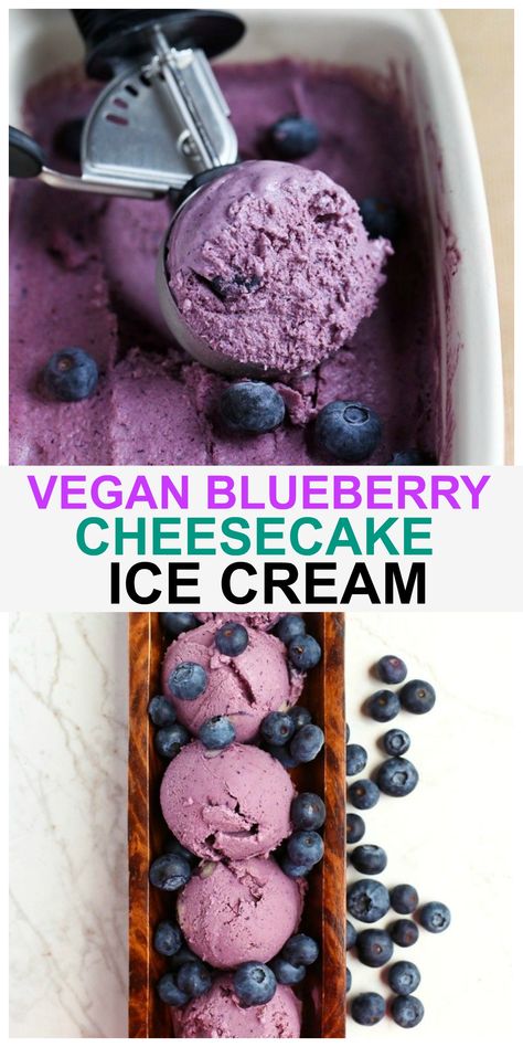 This Vegan Blueberry Cheesecake Ice Cream is dairy-free and made from fruit and naturally sweetened. Made with cashews, yogurt and coconut milk. #vegan #blueberry #cheesecake #icecream #dairyfree Vegan Blueberry Cheesecake, Blueberry Ice Cream Recipe, Blueberry Cheesecake Ice Cream, Vegan Ice Cream Recipe, Blueberry Ice Cream, Cheesecake Ice Cream, Dairy Free Ice Cream, Vegan Blueberry, Lost 100 Pounds