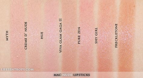 Mac nudes Warm Spring Makeup, Mac Myth, Mac Makeup Lipstick, Mac Lipstick Collection, Mac Nude Lipstick, Mac Lipstick Colors, Mac Makeup Looks, Mac Lipstick Swatches, Mac Lipstick Shades