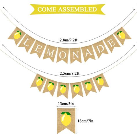 Amazon.com: JOZON Lemonade Burlap Banner and Lemon Burlap Banner Jute Summer Lemon Theme Bunting Banner Garland Summer Lemon Theme Birthday Baby Shower Party Decor Lemonade Stand Decorations : Home & Kitchen Lemonade Stand Decor, Lemonade Party Decorations, Lemonade Banner, Lemon Banner, Lemon Party Decorations, Jute Garland, Lemonade Stand Party, Baby Shower Party Decor, Lemon Theme