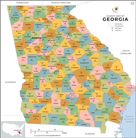 Georgia County Map - Find a map of Georgia, USA showing all the 159 counties and its county seats along with the capital city. Map Of Georgia, Walker County, Georgia Map, Map Pictures, County Map, Georgia Usa, Usa Map, State Map, Covered Bridges