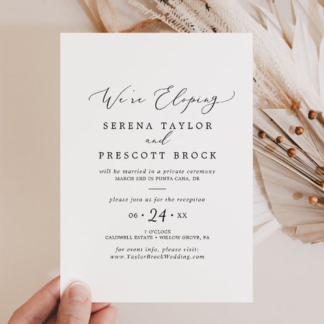 Elopement Guest Outfit, Post Elopement Party Invitations, Eloping Invitation, Slash Wedding, Reception After Eloping, Elopement Reception Invitations, Reception Black And White, Elopement Invitations, Black And White Elopement