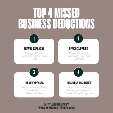 Maximizing deductions is like finding hidden treasure for small businesses! Every little expense, like travel, office supplies, and bank fees, can add up to big savings. Many small expenses are often forgotten, but they can really add up. If you are interested in learning more about what deductions your small business could be taking advantage of, reach out to schedule a call to talk tax strategy! #BusinessDeductions #MaximizingDeductions #DontForgetTheseDeductions #CPA Liability Insurance, Hidden Treasure, Taking Advantage, Business Insurance, Travel Office, Small Businesses, Office Supplies, Finance, Small Business