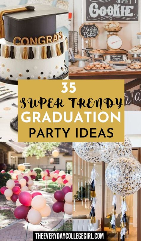 35 super cute graduation party ideas and graduation party decorations that will grab everyone's attention! Outdoor College Graduation Party Ideas Backyards, College Graduation Dessert Ideas, Nacho Graduation Party, Graduation Party Ideas Grad School, Senior Graduation Party Ideas 2023, Graduation Party Decor 2023, Graduation Outdoor Decorations, Cute Graduation Centerpieces, College Graduation Decoration Ideas Grad Parties