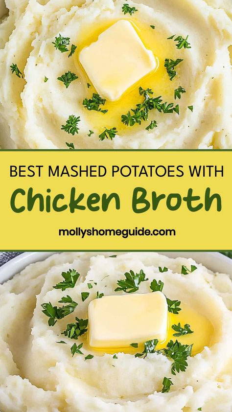 Indulge in the ultimate comfort food with our creamy mashed potatoes made with rich, flavorful chicken broth. This classic side dish is the perfect addition to any meal, providing a burst of savory goodness in every bite. Whether paired with roasted chicken or served alongside a hearty stew, these mashed potatoes will elevate your dining experience to new heights. Treat yourself and your loved ones to a delicious homemade dish that is sure to be a crowd-pleaser. Chicken Stock Mashed Potatoes, The Best Creamy Mashed Potatoes, Chicken Broth Potatoes, Baked Mash Potatoes In The Oven, Chicken Broth Mashed Potatoes, Silky Mashed Potatoes, Recipes For Mashed Potatoes, How To Make The Best Mashed Potatoes, Shredded Chicken And Mashed Potatoes