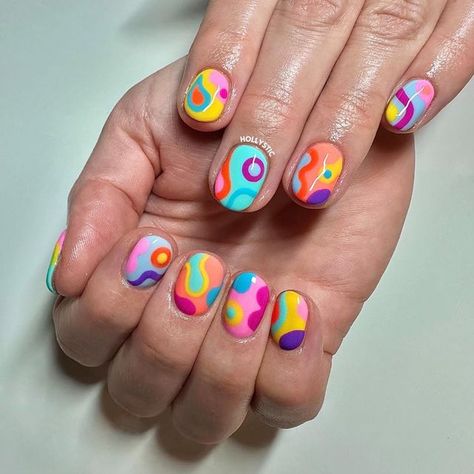 Hollystic Nails on Instagram: "☀️👗🔮🦜🩷🍯🍊💦🍭🎀🩵  #colourblocknails #nailartoohlala #nailreels #beauty #nailartist #nailartaddict #brightnails #summernails #artofinstagram #reel #showscratch #art #abstractnails #nailreelsofinsta #nail #manchesternailtech #bloggers #manchester #beautybloggers #nailartoohlala #rainbownails #abstractnails #notd #mua #nailsnailsnails #trendingreels #boldstyle" Abstract Nail Art Short Nails Summer, Color Block Nail Art, Colorful Nail Art Designs, Crazy Short Nails, Nail Ideas Bright, Fun Colorful Nails, Mismatched Nail Art, 70s Nails, 80s Nails