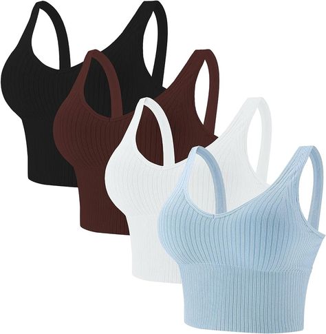 Eleplus 4 Pieces Comfy Cami Bra for Women Crop Top Yoga Bralette Longline Padded Lounge Bra Pack of 4 (color3, Small-Medium) at Amazon Women’s Clothing store Bra Pack, Halter Bra Top, Women Crop Top, Cami Bra, Bra For Women, Lounge Bra, Bralette Crop Top, Womens Fashion Inspiration, Summer Crop Tops