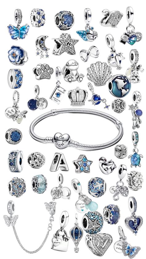 Blue Pandora Bracelet, Preppy Items, Pandora Summer, Pandora Bracelet Ideas, Pandora Bracelet Charms Ideas, Pandora Bracelet Designs, Pandora Bracelet Silver, Pandora Blue, Pandora Jewelry Charms