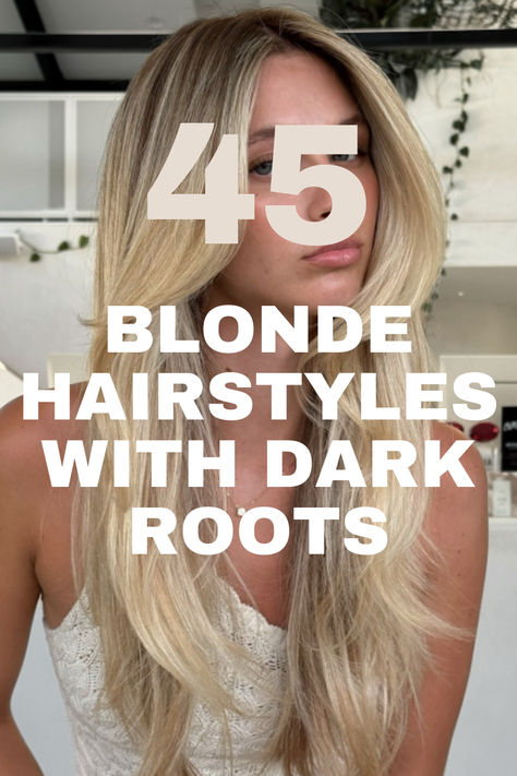 Long blonde hairstyle with face-framing layers, styled for a natural and voluminous look. Gradual Blonde Hair, Deep Rooted Blonde Balayage, Blonde Extensions With Dark Roots, Light Blonde With Dark Roots, Sandy Blonde Balayage Dark Roots, Root Blend Blonde Balayage, Old Money Blonde Hair Dark Roots, Grown Out Blonde Hair Roots, Grown Out Roots Blonde