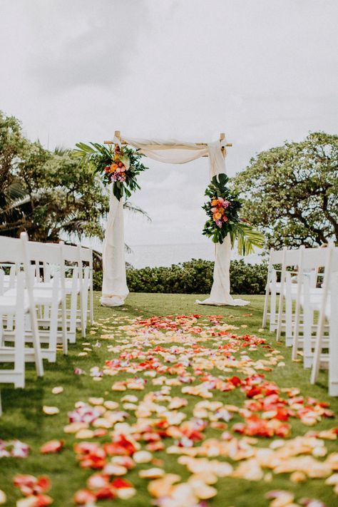 Tropical wedding • Hawaii Wedding • Oahu Wedding • Turtle Bay Resort • Tropical wedding florals • beach wedding  • hawaii wedding photography • sunset wedding Hawaii Wedding Arch Ideas, Zakynthos Wedding, Halekulani Wedding, Bamboo Arch, Bali Flowers, Hawaiian Wedding Flowers, Beach Wedding Decorations Reception, Wedding Venues Hawaii, Wedding Hawaii