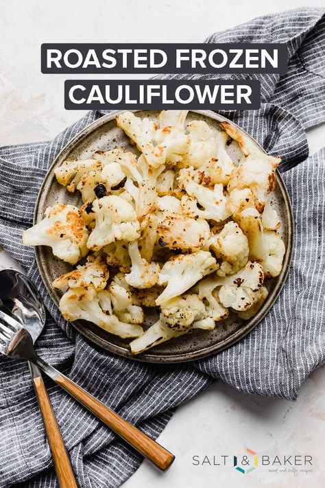 Roasted frozen cauliflower takes only 20 minutes to make, and you don't have to thaw the frozen vegetable! The roasted cauliflower tastes amazing and has a great texture. This is a delicious vegetable side dish for any meal. Roasted Frozen Cauliflower, Frozen Cauliflower, Buttered Vegetables, Oven Vegetables, Side Items, Vegetable Side Dish, Flavorful Vegetables, Veg Dishes, Vegetable Side