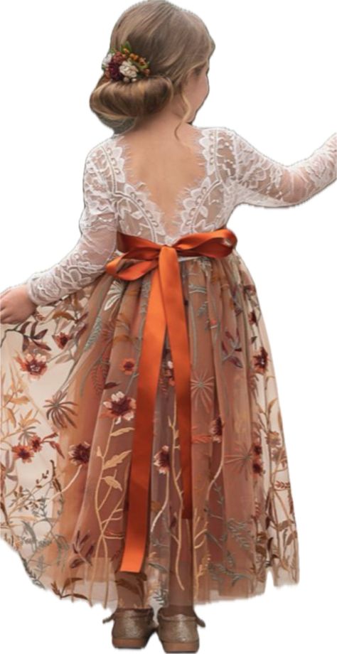 Flower Girl Dresses Terracotta, Flower Girl Dresses For Fall Wedding, Flower Girl Fall Wedding, Burnt Orange Flower Girl Dresses, Fall Wedding Flower Girl, Fall Flower Girl Dresses, Girls Fall Dresses, Burnt Orange Dress, White Flower Girl Dresses