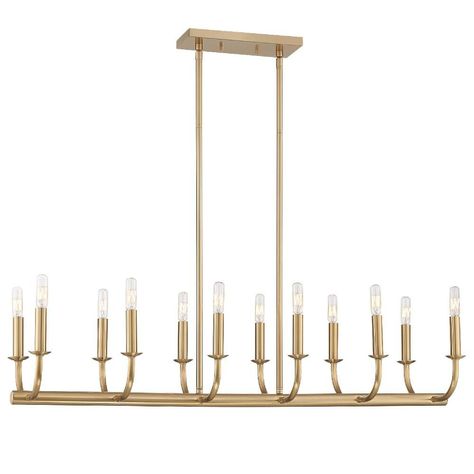 Aged Brass Chandelier, 12 Light Chandelier, Crystorama Lighting, Island Chandelier, Minimalist Silhouette, Linear Pendant, Linear Chandelier, Brass Chandelier, Light Chandelier