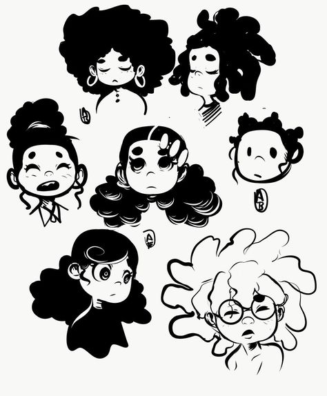 Black Hair Styles Reference, How 2 Draw Hair, Simple Afro Drawing, Afro Buns Drawing, Afro Puffs Drawing Reference, How To Draw Afro Puffs, Afro Hair Art Drawings, Cartoon Locs Drawing, Black Hair Styles Art Reference