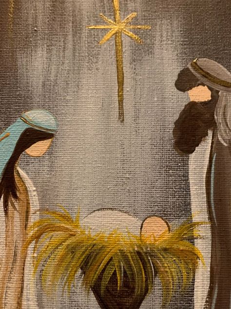 Rustic Nativity Scene, Nativity Paintings, Nativity Diy, Rustic Nativity, Wreath Painting, Nativity Art, Nativity Painting, Art Wreath, Christmas Window Painting