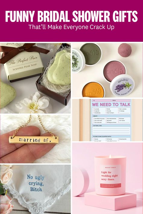 His And Hers Gift Ideas, Bridal Shower Gifts For Bride Unique, Funny Bachelorette Gifts, Funny Bridal Shower Gifts, Thoughtful Bridal Shower Gifts, Bridal Shower Gift Ideas, Shower 2023, Bridal Gift Box, Homemade Wedding Gifts