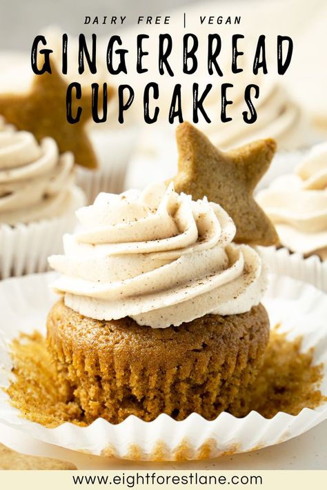 Spiced vegan gingerbread cupcakes with a vegan cinnamon buttercream are the perfect treat over the holidays. Made with simple ingredients, you’ll love how soft and flavourful these cupcakes are! Vegan Cinnamon Cupcakes, Vegan Gingerbread Muffins, Vegan Gingerbread Cupcakes, Vegan Christmas Cupcakes, Vegan Gluten Free Christmas Desserts, Christmas Desserts Vegan, Vegan Holiday Treats, Dark Cupcakes, Xmas Foods