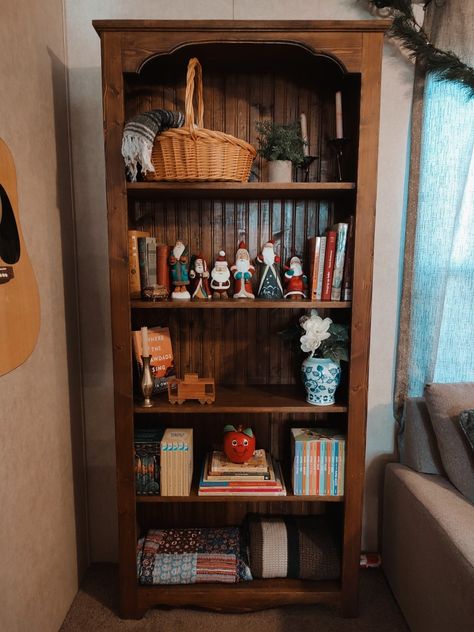 Bridget Jones House, Brown Bookshelf Aesthetic, Cozy Bookcase, Artists Bedroom, Antique Book Shelf, Deep Bookshelf, Bookshelf Antique, Cozy Bookshelf, Bedroom 90s