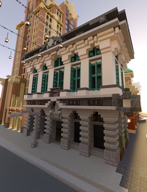 Minecraft Builds Minecraft Business Building, Minecraft Beautiful Builds, Minecraft Historical Buildings, Minecraft Building Modern, Minecraft Parisian Building, Minecraft Appartement Building, Minecraft City Ideas Buildings Modern, Minecraft City Details, Minecraft City Hall Ideas